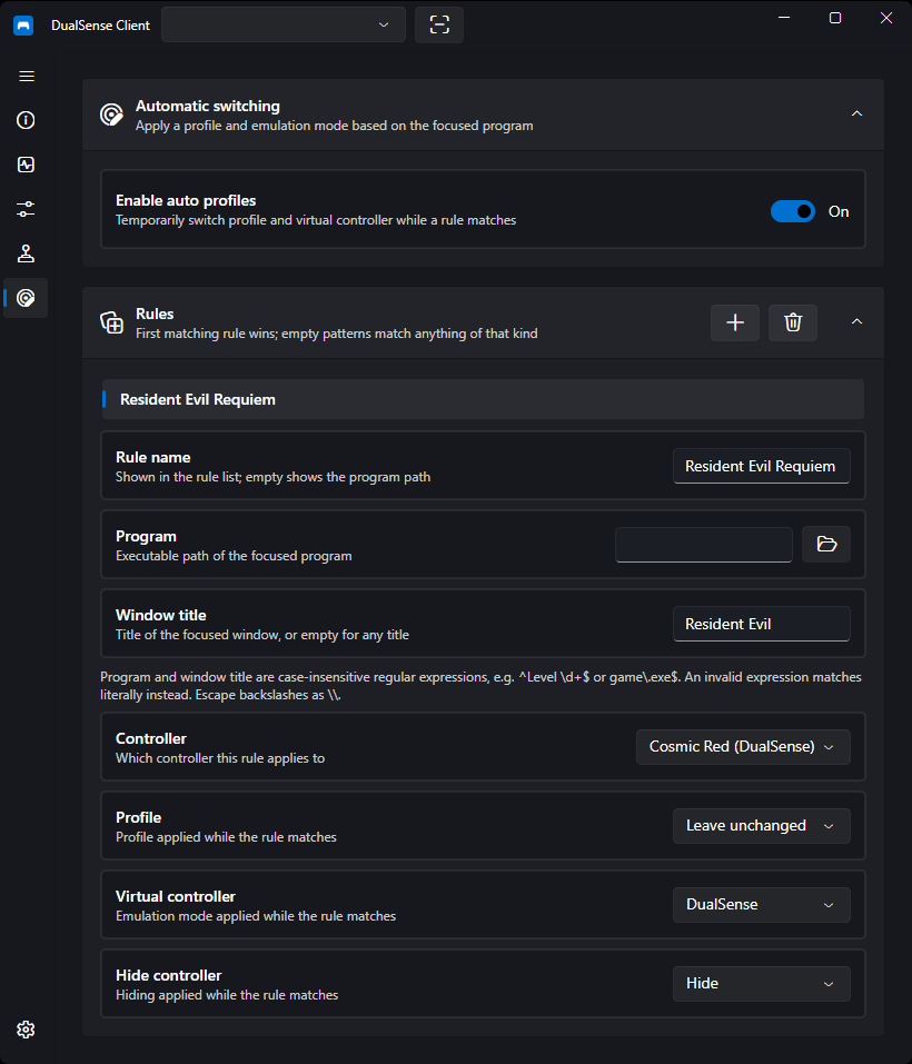 Auto profiles page