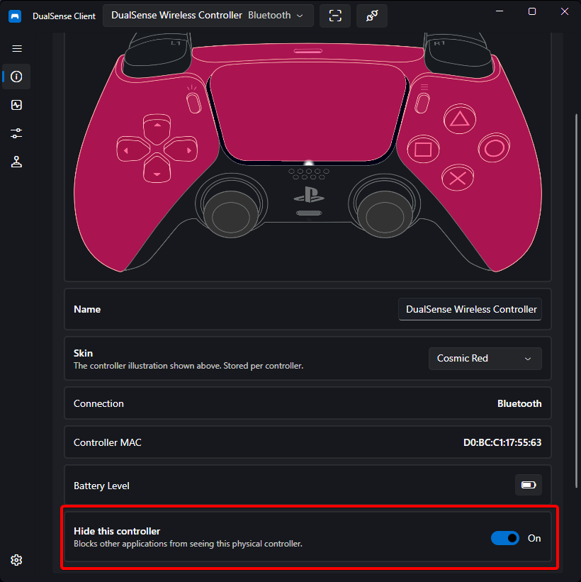 Controller hiding toggle