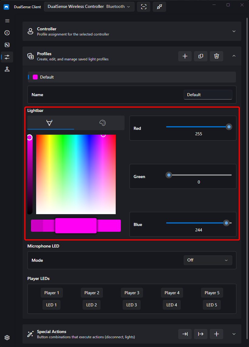 Light control with color picker