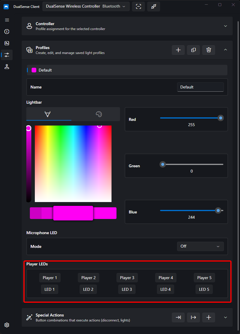 Player LED toggles