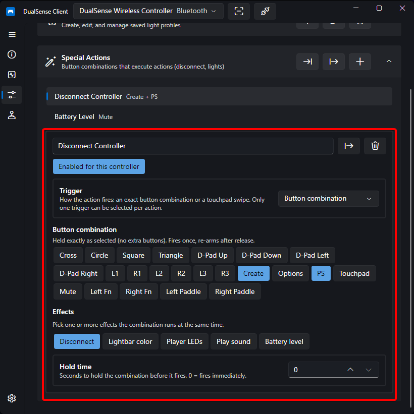 Expanded special action editor with trigger combo and effects