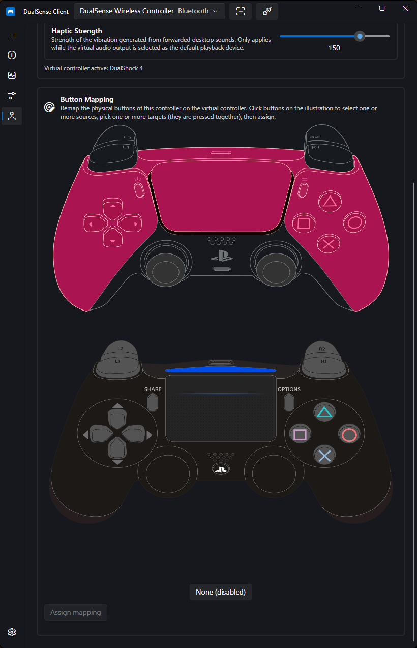 DualShock 4 remapping — illustration-based target picker