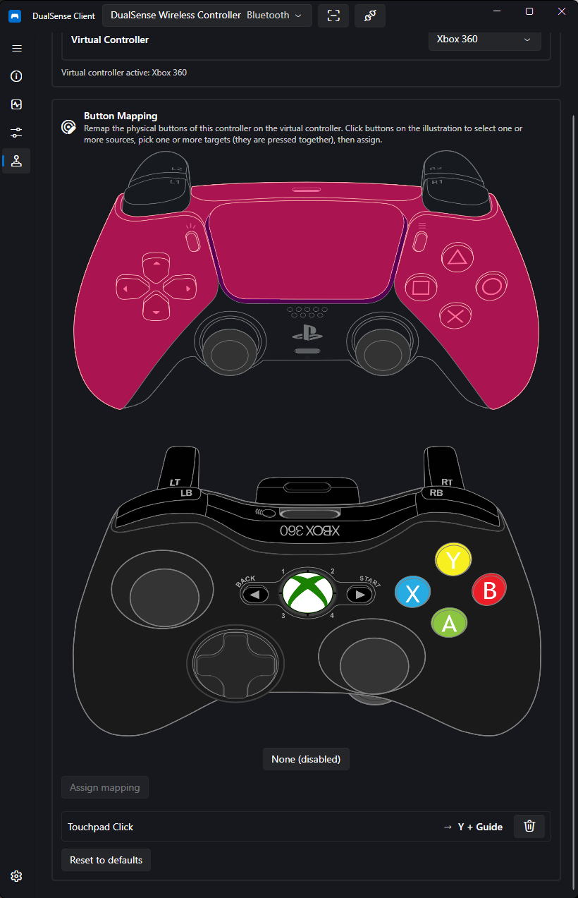 Xbox 360 remapping — illustration-based target picker