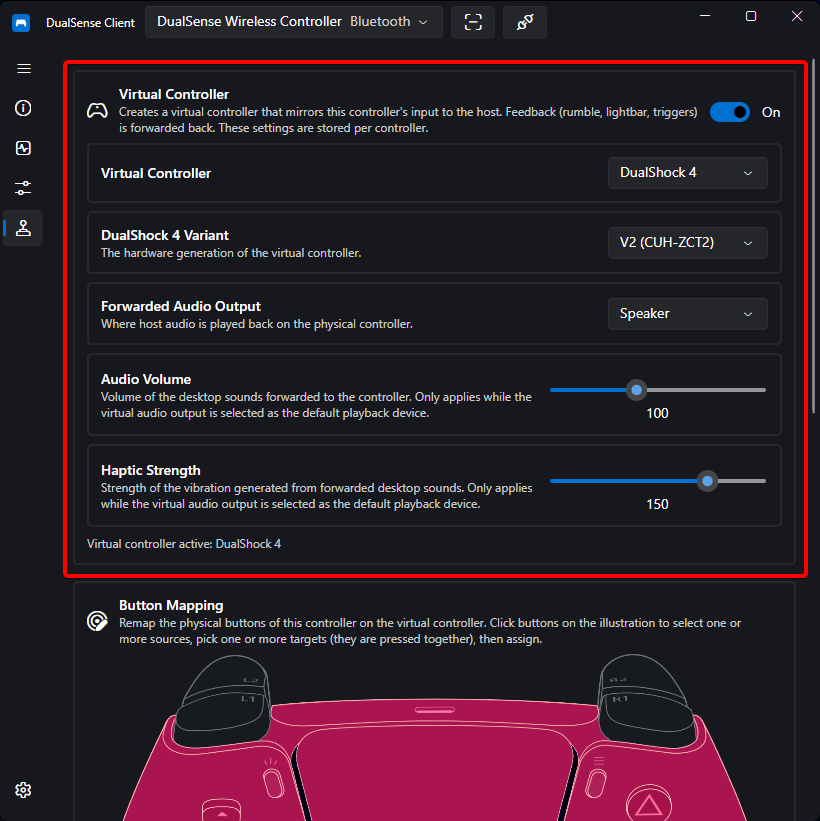 Virtual controller emulation options